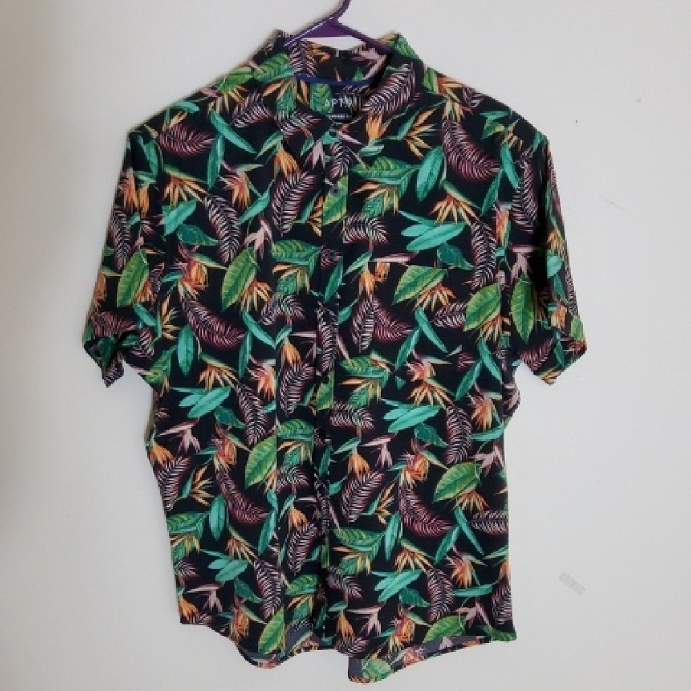 Apt.9 Men's Tropical Leaf Print Shirt - Green, Orange, Black Size X L